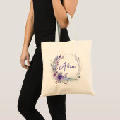Paarse Elegant Wildflower Boho Waterverf Tote Bag (Voorkant (product))