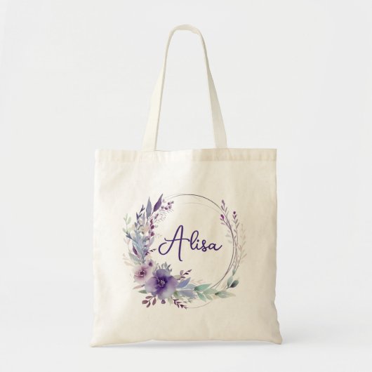 Paarse Elegant Wildflower Boho Waterverf Tote Bag (Voorkant)