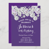 PAARSE elegantdiamant, verjaardagsuitnodiging Kaart (Voorkant / Achterkant)