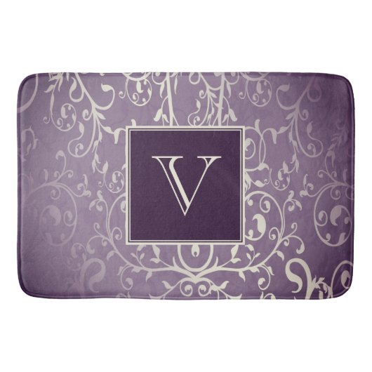 Paarse Elegante Bloei Monogram Badmat (Voorkant)