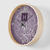 Paarse Elegante Bloei Monogram Klok (Hoek)