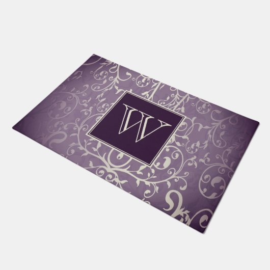 Paarse Elegante Bloeiende Monogram Deurmat (Schuin)