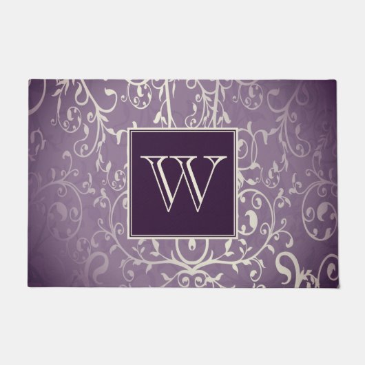 Paarse Elegante Bloeiende Monogram Deurmat (Voorkant)