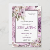 Paarse Elegante Bloemen Housewarming Party Kaart (Voorkant)