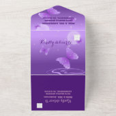 Paarse Elegante Bloemen & Vlinders  All In One Uitnodiging (Buitenkant)