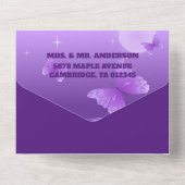 Paarse Elegante Bloemen & Vlinders  All In One Uitnodiging (Achterkant)