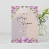 Paarse Elegante Bloemen Waterverf Bruiloft Kaart (Staand voorkant)