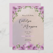 Paarse Elegante Bloemen Waterverf Bruiloft Kaart (Voorkant / Achterkant)