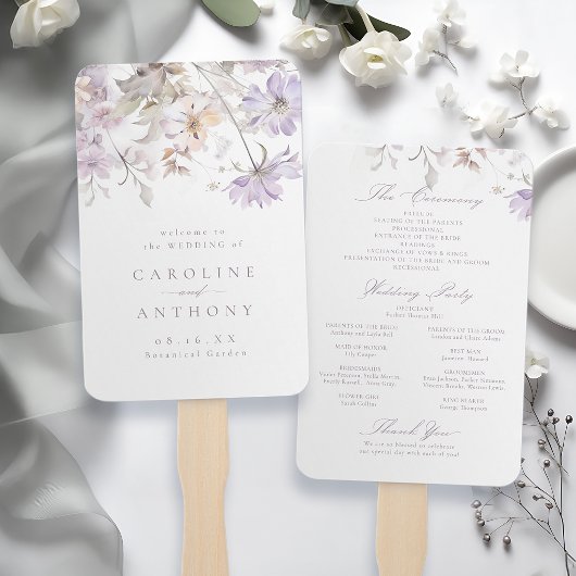 Paarse Elegante Bloemige Boho Huwelijksprogramma's Handwaaier