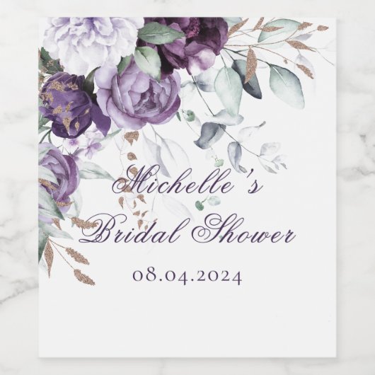 Paarse Elegante Bloemige Watercolor Bruidsmeisjesf Wijn Etiket (Enkel label)