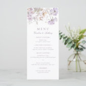 Paarse Elegante Botanische Bloemige Boho Bruiloft Menu (Staand voorkant)
