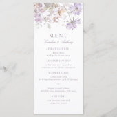 Paarse Elegante Botanische Bloemige Boho Bruiloft Menu (Voorkant)