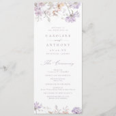 Paarse Elegante Botanische Bloemige Boho Bruiloft Programmakaart (Voorkant)