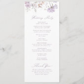 Paarse Elegante Botanische Bloemige Boho Bruiloft Programmakaart (Achterkant)