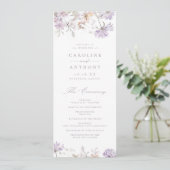 Paarse Elegante Botanische Bloemige Boho Bruiloft Programmakaart (Staand voorkant)