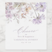 Paarse Elegante Botanische Bloemige Boho Bruiloft Wijn Etiket (Enkel label)