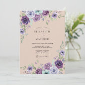 Paarse Elegante Botanische Bruiloft Kaart (Staand voorkant)