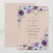 Paarse Elegante Botanische Bruiloft Kaart (Voorkant / Achterkant)