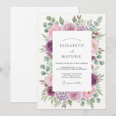 Paarse Elegante Botanische Bruiloft Kaart (Voorkant / Achterkant)