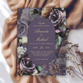 Paarse Elegante Dark Moody Floral Wedding Kaart
