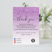 Paarse elegante druppelaar voor glitter Business Bedankkaart (Staand voorkant)