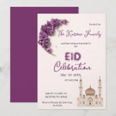 Paarse Elegante Eid-viering Feest Uitnodiging (Voorkant / Achterkant)