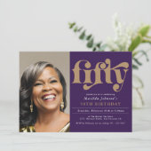 Paarse elegante foto 50e verjaardag kaart (Staand voorkant)