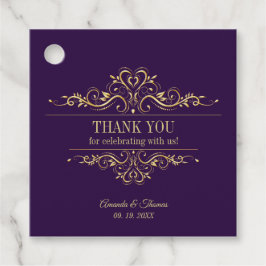 Paarse elegante gouden lijst bruiloft bedankjes labels