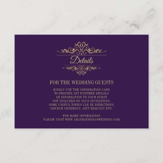 Paarse Elegante Gouden Lijst Trouwruimte Kaart (Voorkant)