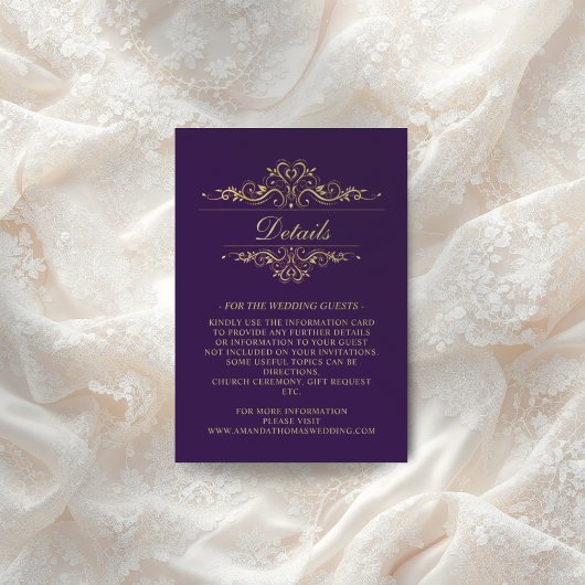 Paarse Elegante Gouden Lijst Trouwruimte Kaart