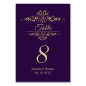 Paarse elegante gouden lijsten trouwtafel kaart (Voorkant)