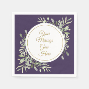 Paarse Elegante Gouden Schrift Groenery Servet