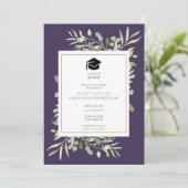 Paarse Elegante Groene Foto Afstudeerfeest Kaart (Staand voorkant)