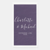 Paarse Elegante Handtekening Script Bruiloft Servet (Voorkant)