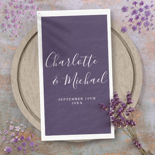 Paarse Elegante Handtekening Script Bruiloft Servet