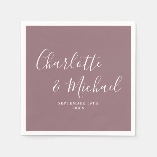 Paarse Elegante Handtekening Scriptie Bruiloft Servet (Voorkant)