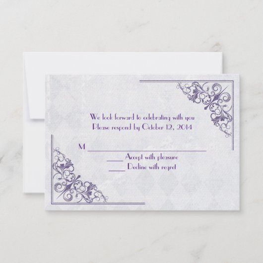 paarse elegante hoek ontwerp RSVP Kaart (Voorkant)