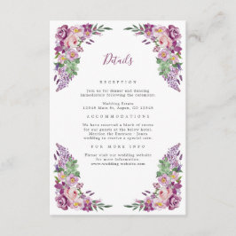 Paarse Elegante Huwelijksdetail Informatiekaartje