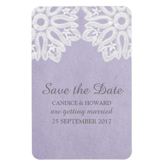 Paarse Elegante Kant Save the Date Flexi Magneet (Verticaal)