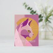Paarse Elegante Kat Verjaardag Briefkaart (Staand voorkant)
