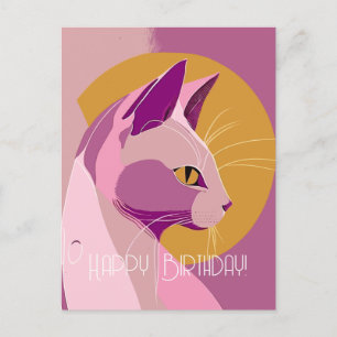 Paarse Elegante Kattenverjaardag Briefkaart