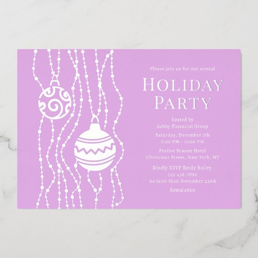 Paarse Elegante Kerst Party Zakelijke Vakantie Folie Uitnodiging (Voorkant)