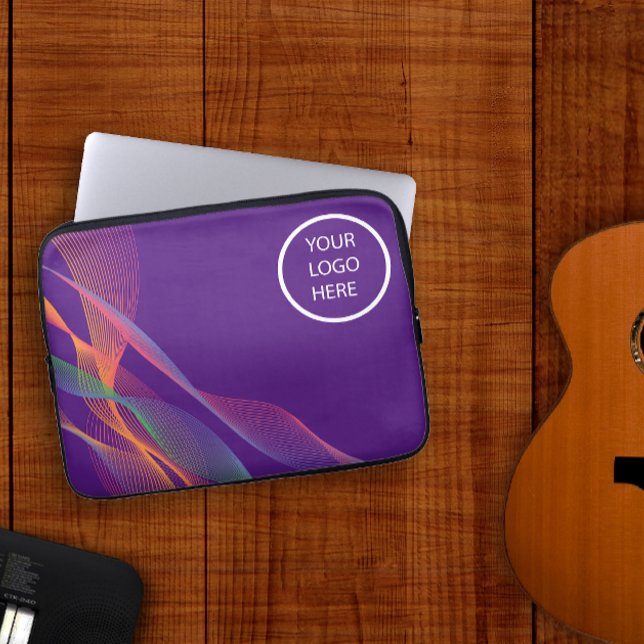 Paarse elegante kleurrijke golvende logo laptop sleeve (Creator heeft geüpload)