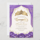 Paarse Elegante Kroonbloem Quinceanera Kaart (Voorkant)