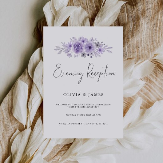 Paarse elegante minimalistische avondreceptie kaart