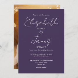 Paarse elegante minimalistische script foto bruilo kaart