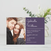 Paarse Elegante Moderne Scriptie Foto Bruiloft Kaart (Staand voorkant)