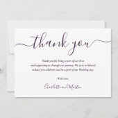 Paarse elegante moderne scripts bedankkaart (Voorkant)