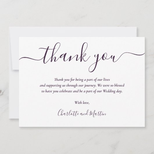 Paarse elegante moderne scripts bedankkaart (Voorkant)