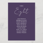 Paarse Elegante Moderne Zitting Grafiek Tabel Numm Kaart (Voorkant)